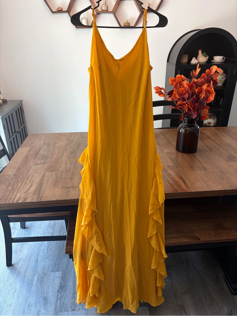 Forever 21 Golden Mustard Ruffle-Detail Slip Maxi Dress (NEW)